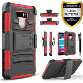 LG G6 Case, Dual Layers [Combo Holster] Case And Built-In Kickstand Bundled with [Premium Screen Protector] Hybird Shockproof And Circlemalls Stylus Pen (Red)